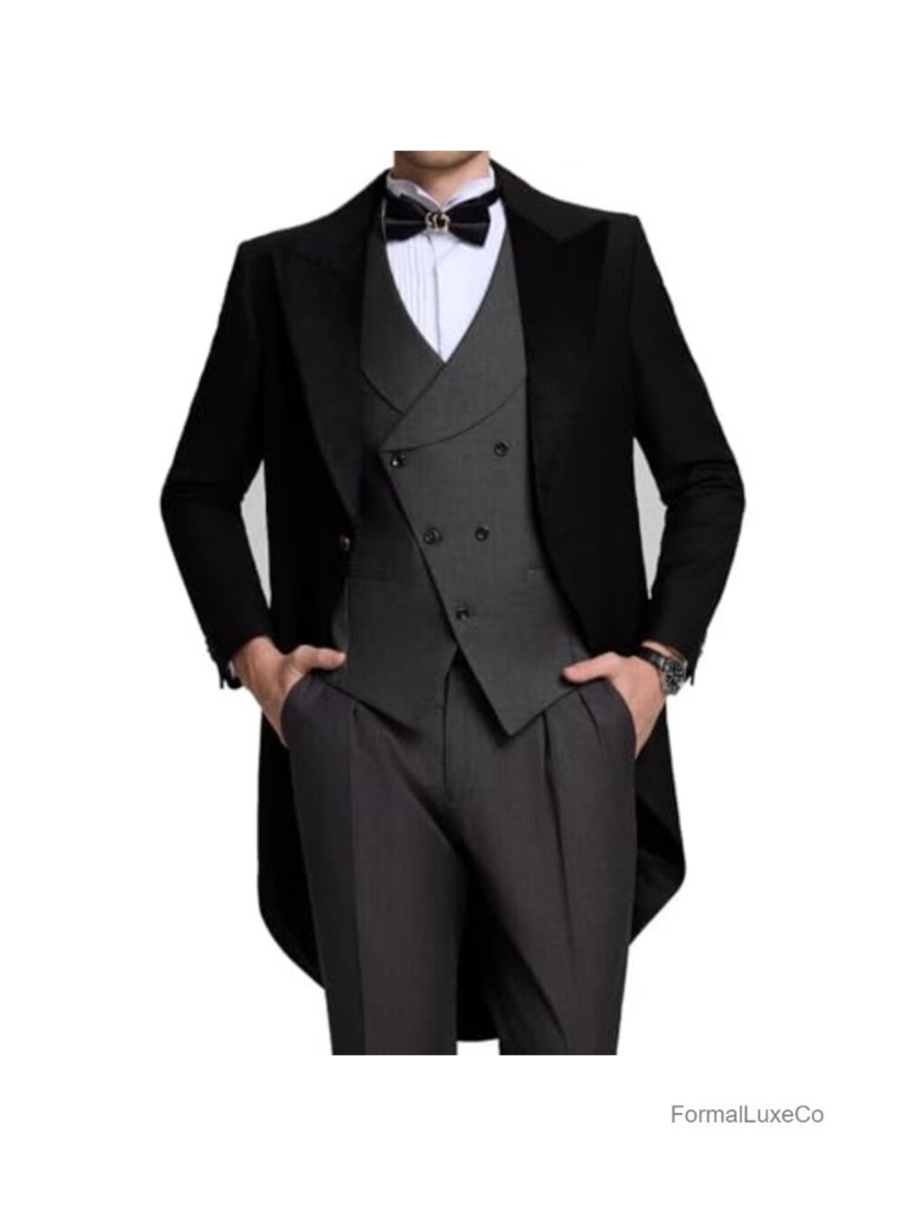 Men's 3-Piece Tuxedo Suit Slim Fit Long Tailcoat